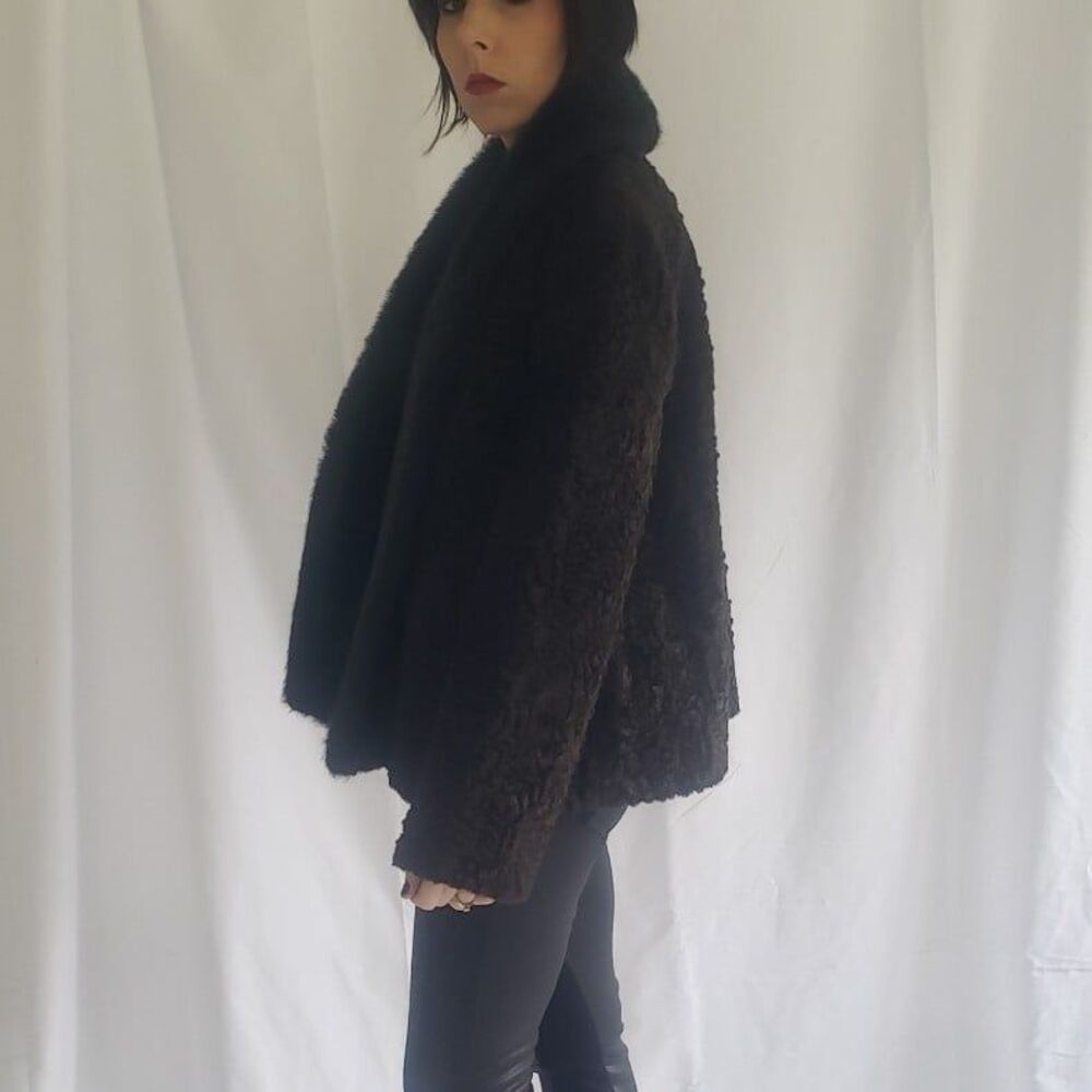 70s Brown and Black Faux Fur Cropped Coat - Picture 2 of 5
